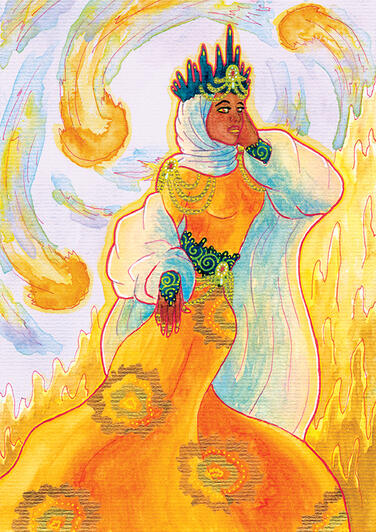 “Sun Goddess”, Personal Work, 2023, Watercolour, POSCA Paint Marker &amp; Fineliner
