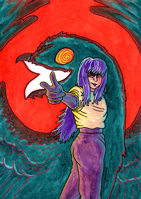 &quot;Yoru&quot;, Personal Work, 2024, Watercolour &amp; POSCA Marker