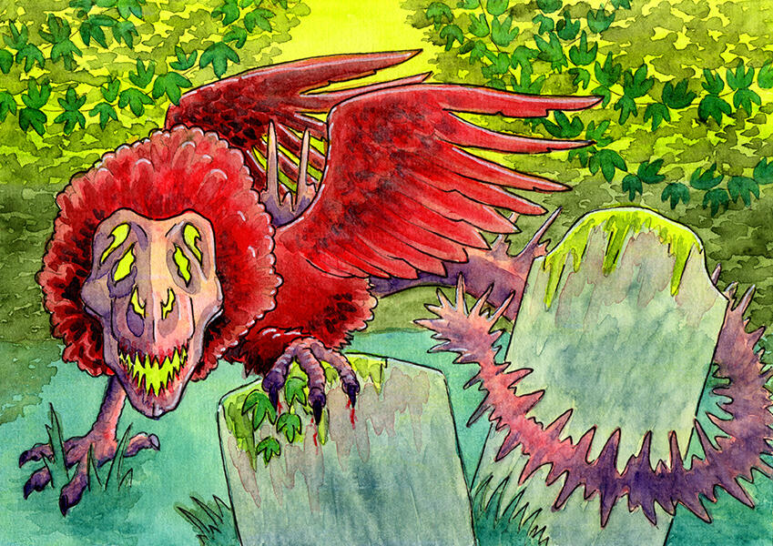 “Corpse”, Personal Work, 2025, Watercolour, Noodler's Ink & POSCA Marker