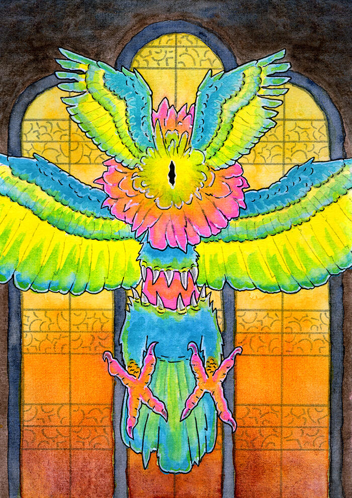"Sermon", Personal Work, 2026, Watercolour, Noodler's Ink, POSCA Marker & Brush Pen